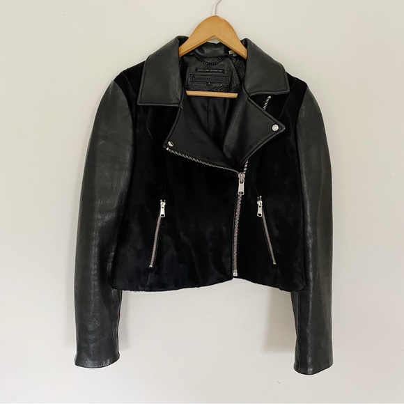 Andrew Marc Jackets & Blazers - Andrew Marc x Richard Chai Black Leather Baby Calf Hair Moto Jacket Medium